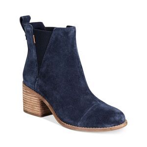 NWT TOMS Womens Navy Gored Sides Esme Round Toe Block Heel Suede Booties 6